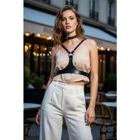 Siyah Kadın Kemer Deri Göğüs Üstü Vücut Aksesuarı - Brf1299