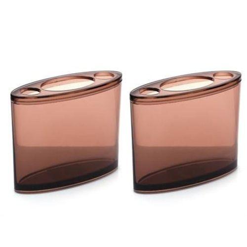 2 Adet Kalemlik Kahverengi Oval Akrilik  Ofis Gereci 10X13X5Cm