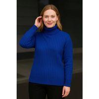 Balıkcı Yaka Bağazlı Triko Kazak Pamuklu Kalın Fitilli Dokuma - Saks Mavisi