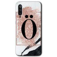 MRCİLETİSİM Xiaomi Mi 9 Kılıf Baskılı Kapak - Pembe Mermer Desenli Ö Harfi + 5D Tam Kaplayan Cam