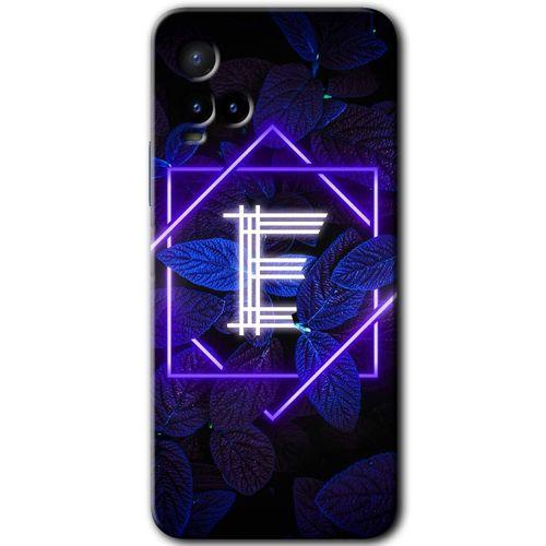 Vivo Y33s HD Baskılı Kılıf + 9D Tam Ekran Koruyucu - Dark Neon Yaprak E Harfi