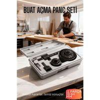 11 Parça Profesyonel Panç Buat Açma Seti - Ahşap ve Alçıpan Delme Testere Seti (19-64 mm)