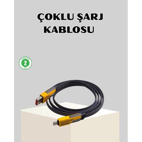 65w Çoklu Şarj Kablosu 4’ü 1 Arada Örgülü Hızlı Veri Aktarım Usb-c Usb-a