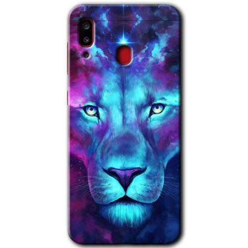 Samsung Galaxy A20 Kılıf Baskılı Kapak - Neon Lion + 5D Tam Kaplayan Cam