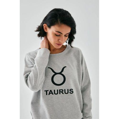 Kadın Gri Boğa Burcu Oversize 2 İplik Eşofman Ev Giyim Takımı