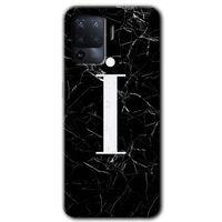 Oppo Reno 5 Lite Kılıf Baskılı Kapak - Siyah Mermer Desenli İ Harfi + 5D Tam Kaplayan Cam