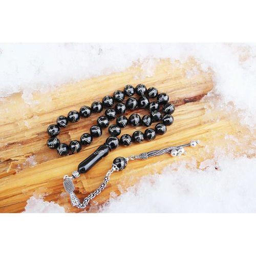 Oltu Taşı Küre  Model Çift Zikzak Dörtlü İşlemeli Tespih