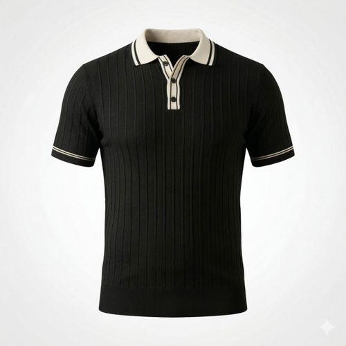 Erkek Düğme Yakalı Kontrast Yaka Triko Tişört