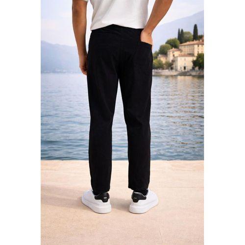 Meridian Kumaş Relaxed Fit %100 Pamuklu Jogger Erkek Yazlık Eşofman Altı Pantolon - Siyah