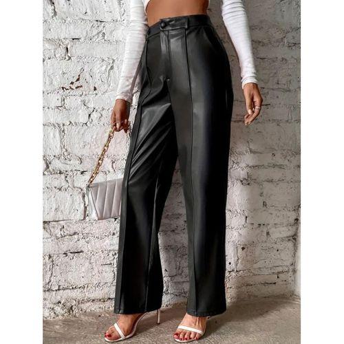 Kadın önden Fermuarlı Cepli Geniş Kesim Lame Deri Pantolon