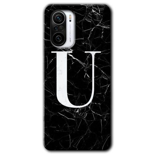 Redmi Mi11i Kılıf HD Desen Baskılı Arka Kapak - Siyah Mermer Desenli U Harfi + Kırılmaz Cam