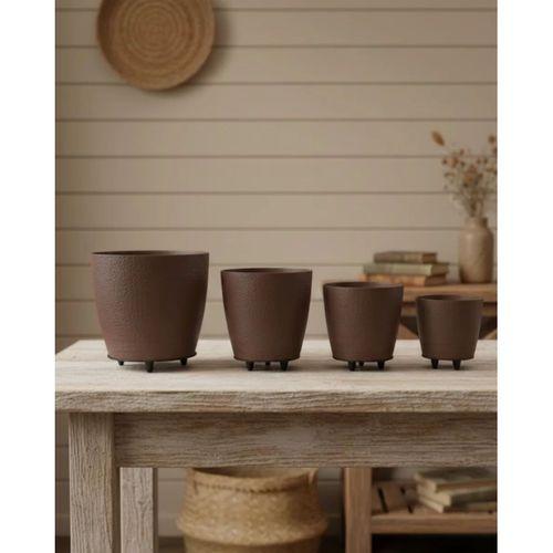 4’lü 3d Şık Kahverengi Vazo Seti Modern Ayaklı Saksı