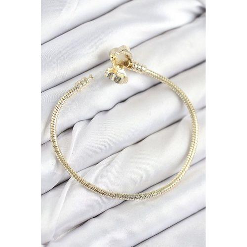 Pirinç Charm Zirkon Taşlı Yonca Model Gold Renk Kadın Bileklik