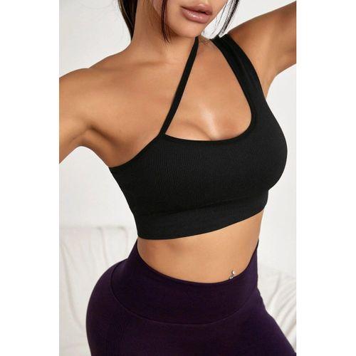 Kadın Siyah Tek Omuzlu Çapraz Askılı Crop Top Büstiyer