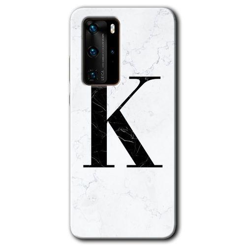 Potkal Hediye Fabrikası Huawei P40 Pro Kılıf HD Desen Baskılı Arka Kapak - Beyaz Mermer Desenli K Harfi