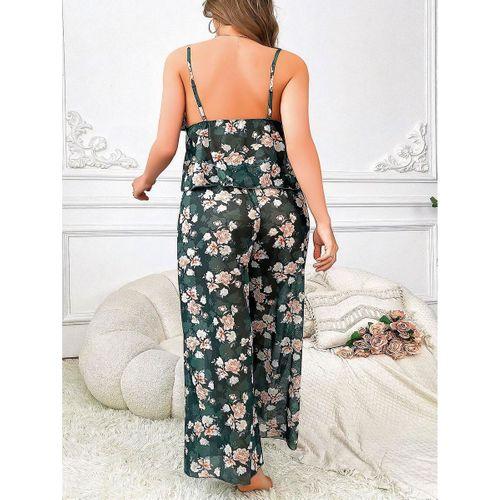 Özel Tasarım Büyük Beden Çiçek Desenli Bol Kesim 2'li Pijama Takımı