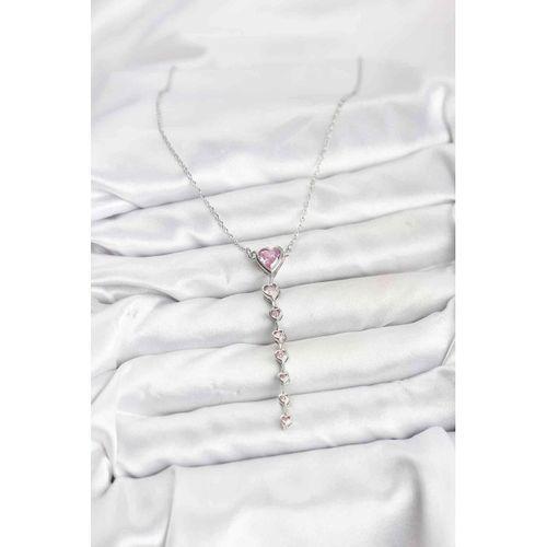 316L Çelik Zincir Gümüş Renk Pembe Kalp Kadın Kolye