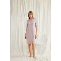 Dantel Detaylı Kısa Kollu Ve Önü Düğmeli Gecelik