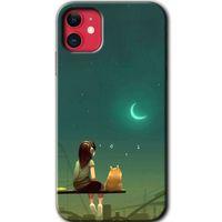 iPhone 11 Kılıf Baskılı Kapak - Kedili Kız +Tam Ekran Koruyucu