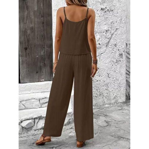 Kadın Ip Askılı Yuvarlak Yakalı Aerobin Kısa Bluz Ve Pantolon Ikili Takım