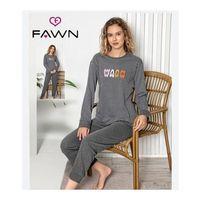 Fawn Kadın Puantiyeli İnterlok Uzun Kol Manşetli Pijama Takımı (8001)