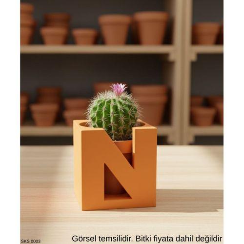Turuncu Harf Şeklinde Mini Dekoratif Saksı – Kişiye Özel Baş Harf Tasarım – Masaüstü & Ofis Dekoru
