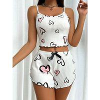 Beyaz Kalp Desen Detaylı 2li Pijama Takımı
