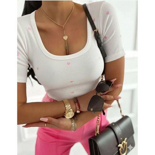 Kadın Kalp Nakışlı Kare Yaka Bluz