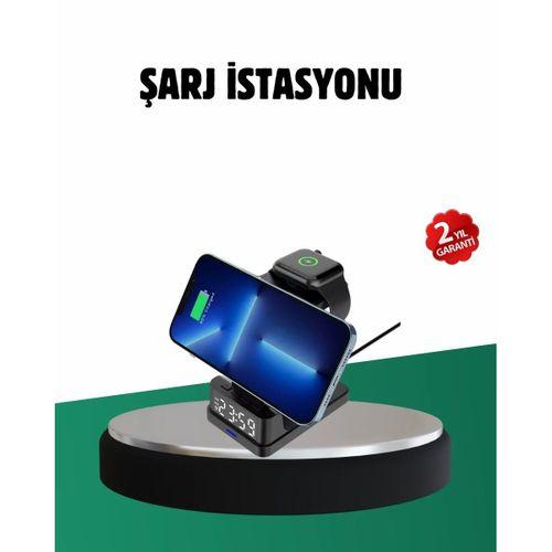 Kablosuz Şarjlı Dijital Masa Saati – 3 Parlaklık Seviyeli Led, Hızlı Şarj, Apple Uyumlu