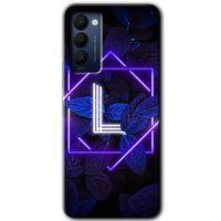 MRCİLETİSİM Tecno Camon 18P Kılıf HD Desen Baskılı Arka Kapak+Temperli Cam - Dark Neon Yaprak L Harfi
