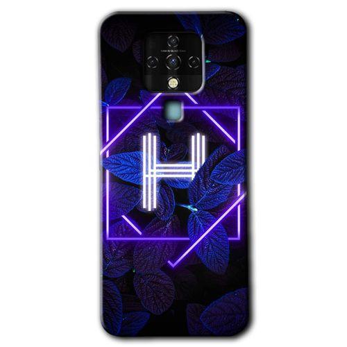 Potkal Hediye Fabrikası Tecno Camon 16 Kılıf HD Desen Baskılı Arka Kapak - Dark Neon Yaprak H Harfi