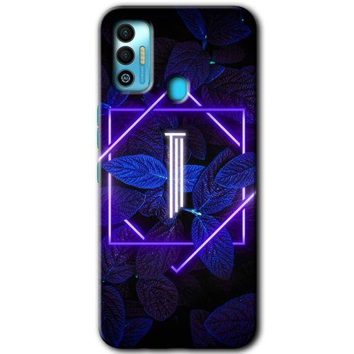 Potkal Hediye Fabrikası Tecno Spark 7T Kılıf HD Desen Baskılı Arka Kapak - Dark Neon Yaprak I Harfi