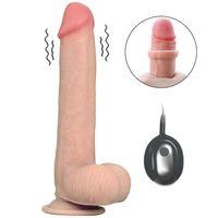 Calvin - Hareketli Kayar Deri Çift Katmanlı Realistik Vibratör Dildo Ultra Yumuşak Gerçekçi Titreşimli Yapay Penis