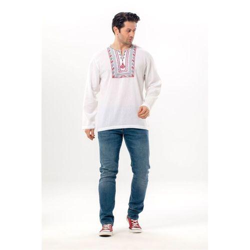 Uzun Kol Şile Bezi Bisiklet Yaka Bahriyeli Erkek Yazlık T-shirt Beyaz 3001