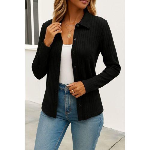 Kadın Uzun Kollu Yakalı önden Düğmeli Triko Ceket