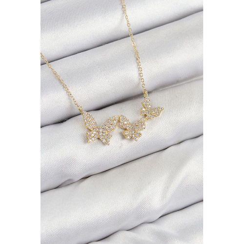 Pirinç Zirkon Taşlı Kelebek Model Gold Renk Kadın Kolye