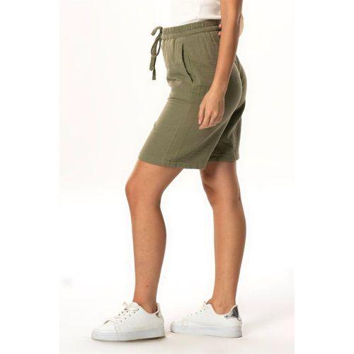 İnci Bağlamalı Uzun Yazlık Müslin Şort Haki Hk