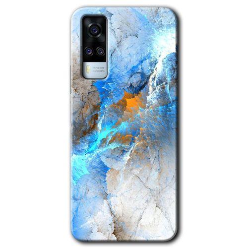 MRCİLETİSİM Vivo Y31 2021 Kılıf HD Desen Baskılı Arka Kapak + Temperli Cam - Mavi Buzul