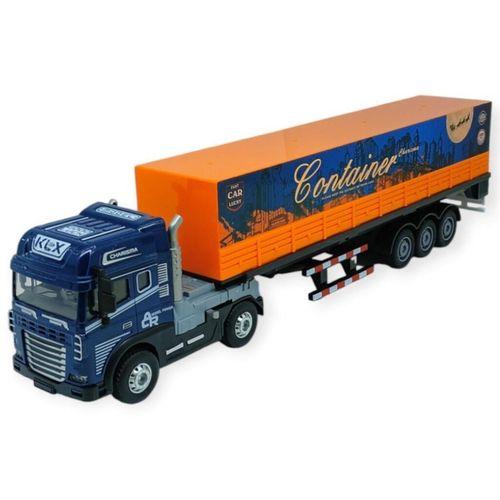 Metal Tır 1:24 - Sesli Işıklı Konteyner Taşıyıcı Tır 39 cm - Lacivert
