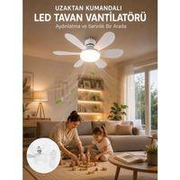 Tavan Vantilatörü Sessiz Motorlu Uzaktan Kumandalı Led Aydınlatma Güçlü Serinletme