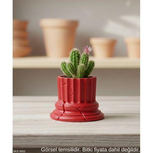 Kırmızı Klasik Sütun Form Mini Dekoratif Saksı – 7 Cm Masaüstü & Ofis Dekoru