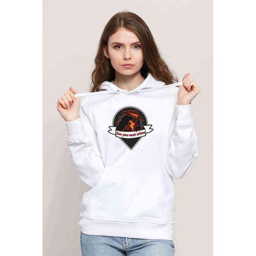 Carmen Sandiego See You Next Crime Baskılı Kadın Kapüşonlu Beyaz Sweatshirt