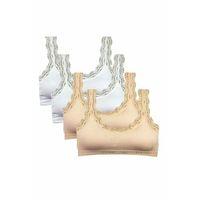 4 Adet Dantel Nakış İşlemeli Pedli Bambu Kadın Büstiyer Beyaz Ten