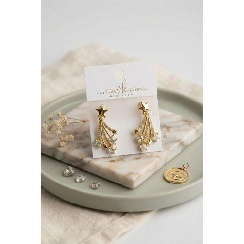 Gold Renk Zirkon Taşlı Halley Model Pirinç Kadın Küpe