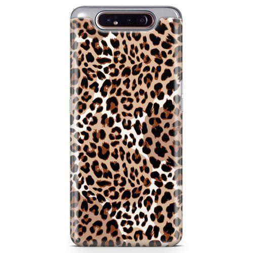 Samsung Galaxy A80 Kılıf Beyazlı Leopar Arka Kapak Koruma Desenli Full Koruyucu