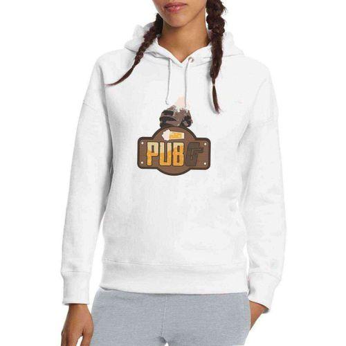 Pubg Baskılı Beyaz Kadın Kapşonlu Sweatshirt