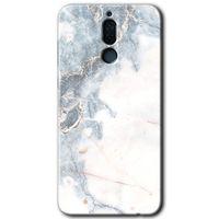 Huawei Mate 10 Lite Kılıf Baskılı Kapak - White Marble + 5D Tam Kaplayan Cam