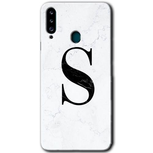 Samsung Galaxy A20s Kılıf HD Desen Baskılı Arka Kapak - Beyaz Mermer Desenli S Harfi
