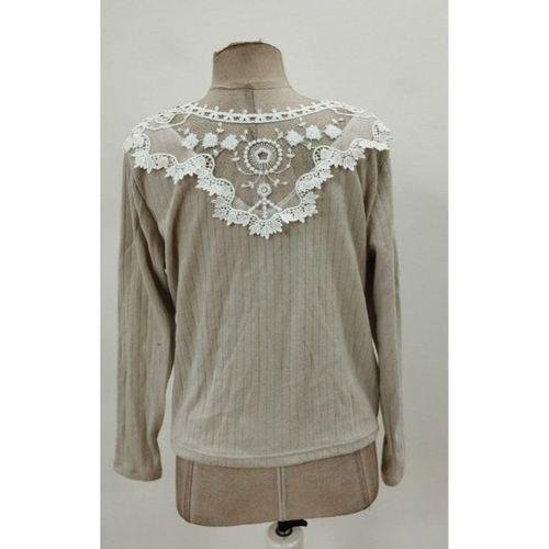 Kadın Uzun Kollu V Yakalı Arkadan Dantel Detaylı şardonlu Kaşkorse Bluz