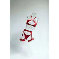 Kırmızı Harness Takım Deri Zincir Detaylı Vücut Jartiyer - Brf1330